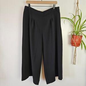 Liz‎ Claiborne Wide Leg Pull On Cropped Pants 16 Black Trousers Palazzo